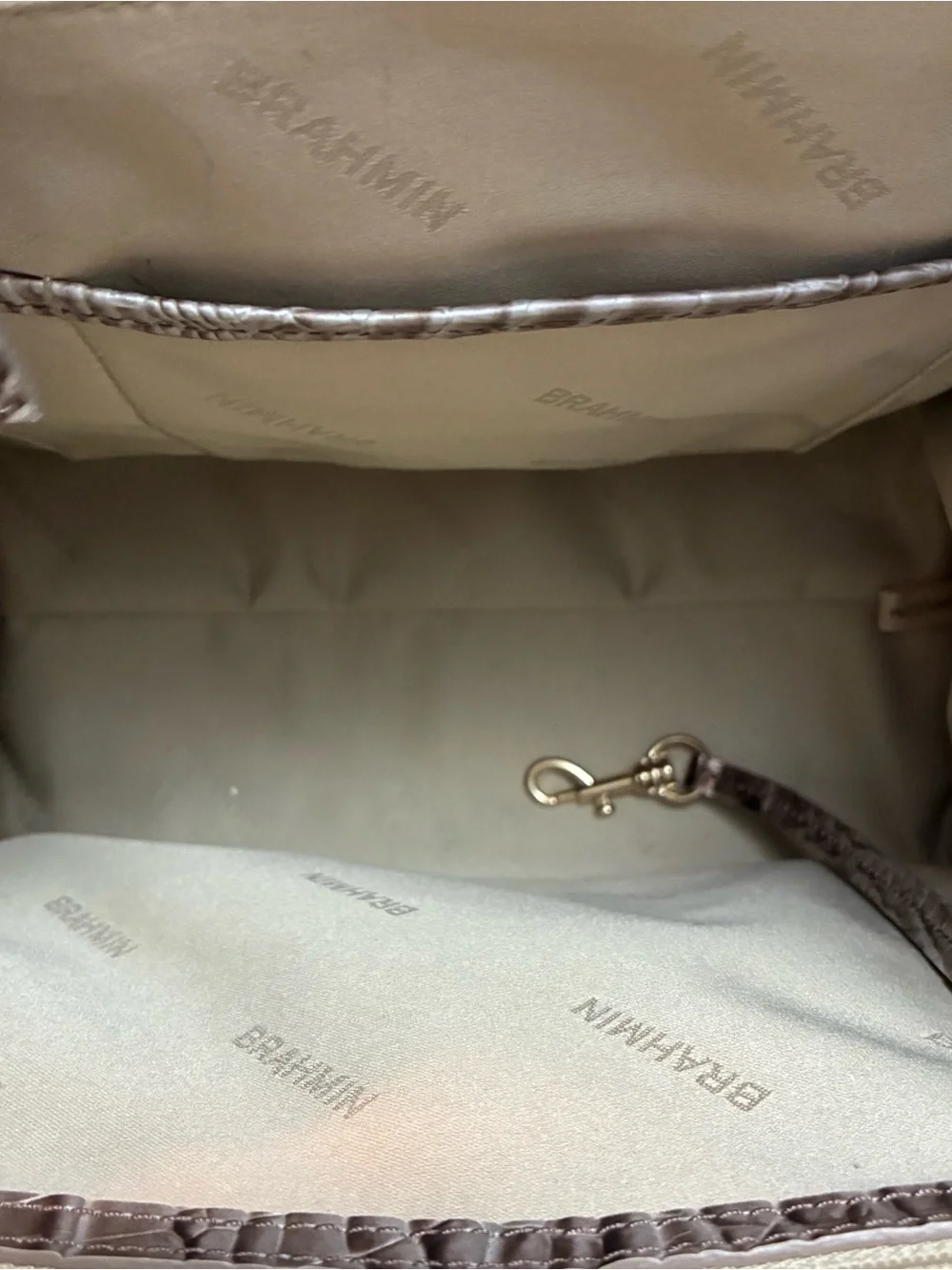 Brahmin Caroline Silver Lining Melbourne Embossed Leather Satchel Tote Bag